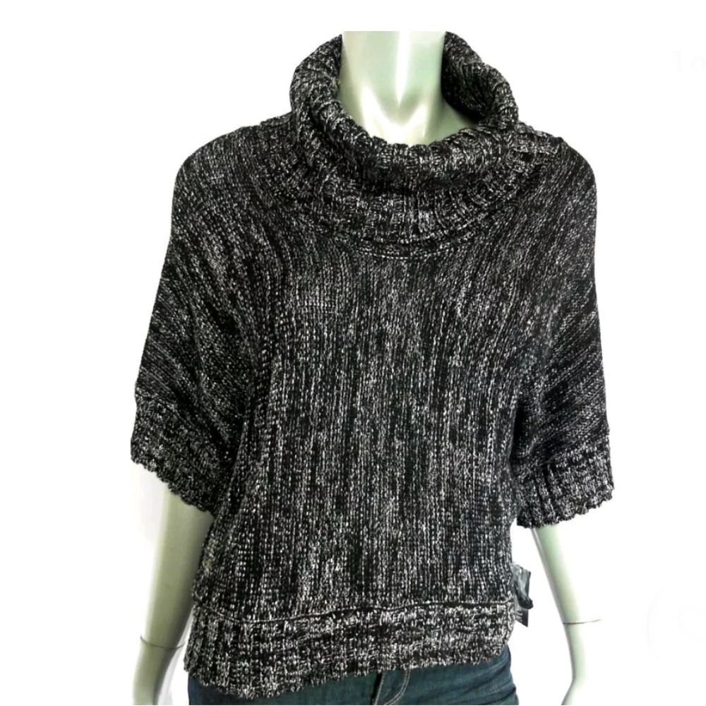 INC International Concepts Gold Metallic Cowl Neck Half Sleeve Sweater Blouse, M